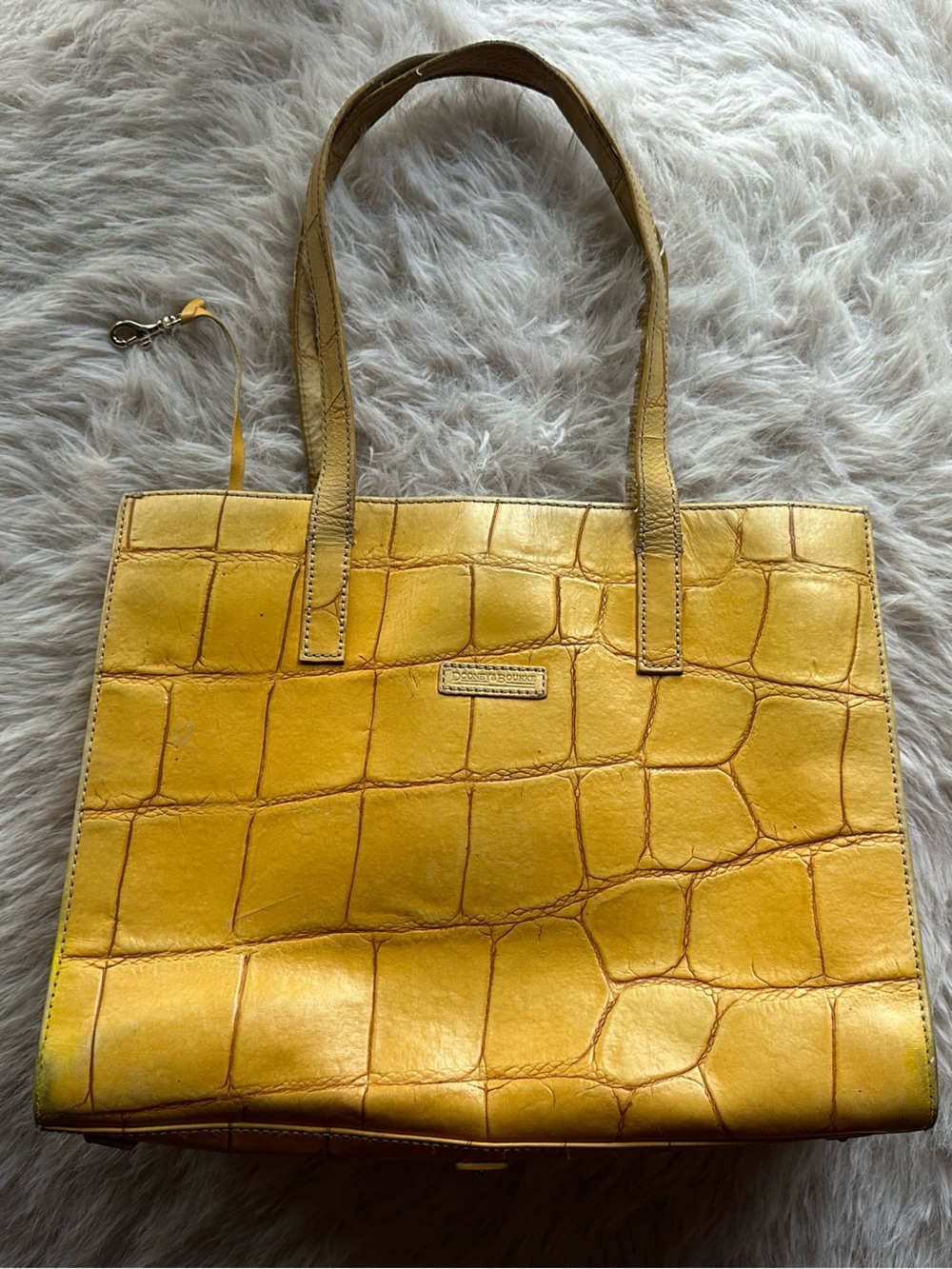 Vintage Dooney & Bourke Yellow Croc-Embossed Leather Tote Bag shoulder